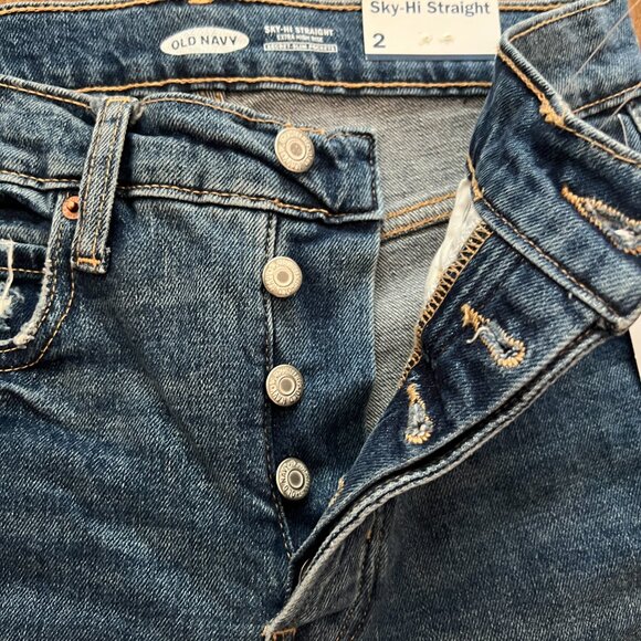 Old Navy Women's Sky-Hi Straight Distressed Blue Medium Wash Demin Jean, Size 2 - Picture 5 of 11